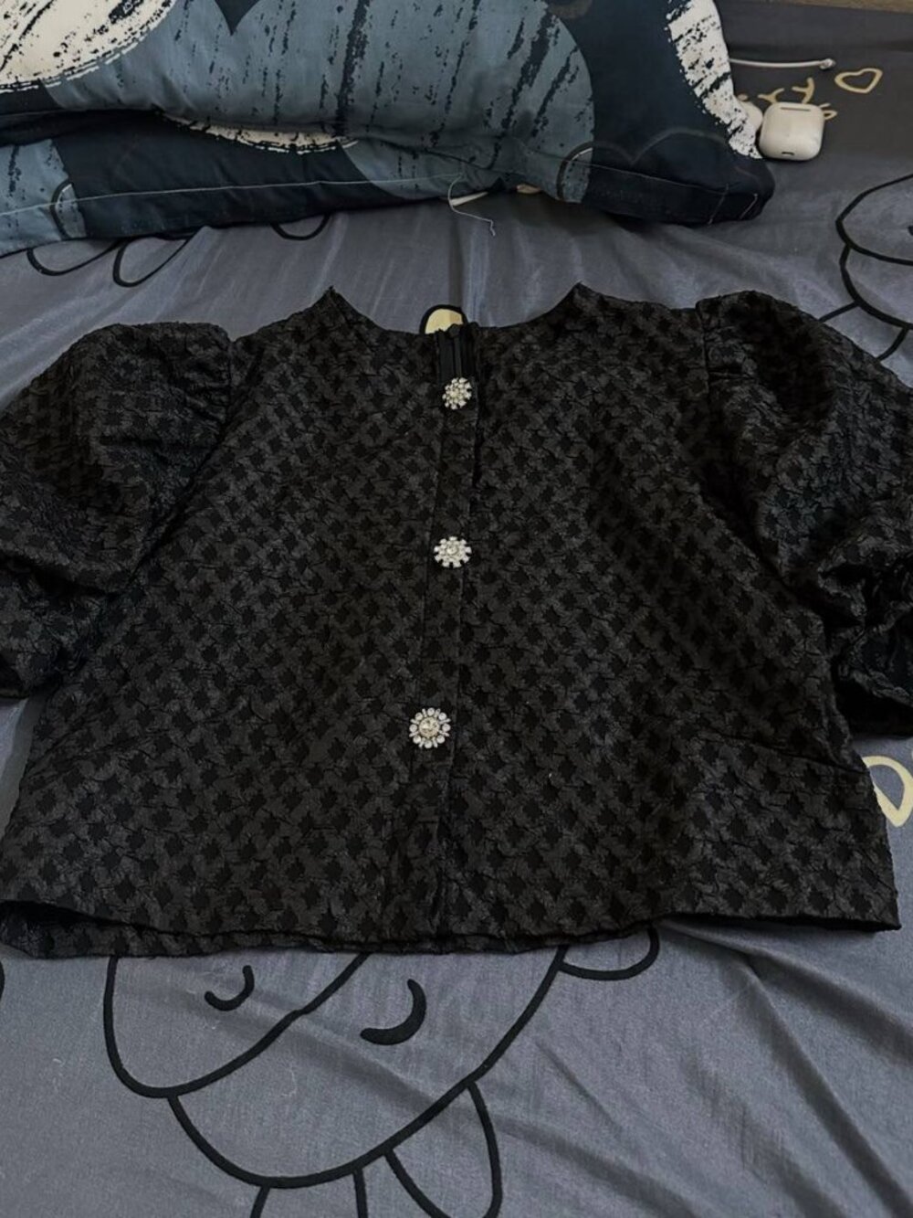 Black Puff Sleeve Short Sleeve Top